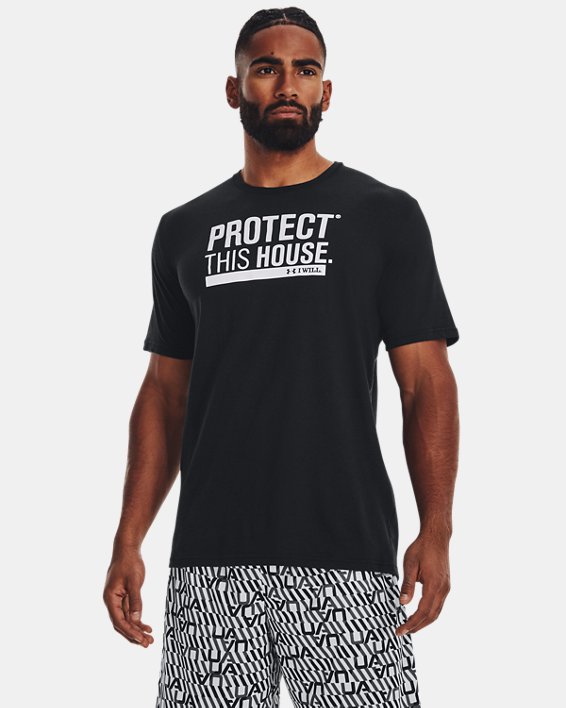 男士UA Protect This House短袖T恤 in Black image number 0